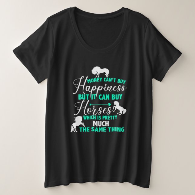 Camiseta Dinheiro Pode Comprar Cavalos Verde Menta  (Frente do Design)