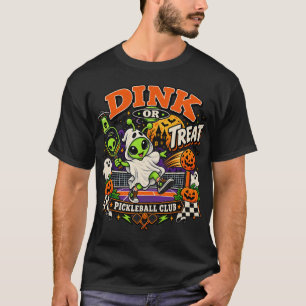 Camiseta Dink ou Gostosura Fantasma Alien Pickleball Hallow