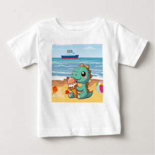Camiseta Dinô bonito comendo sorvete na praia