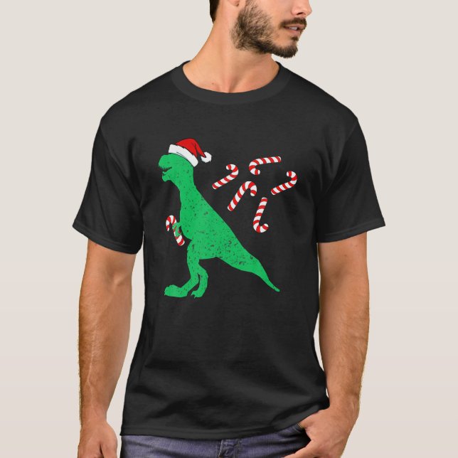 Camiseta Dino Christmas Pajamas Boys Trex Dinossaur Candy C (Frente)
