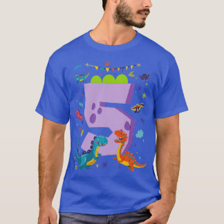 Camiseta Dino Dinossauros Crianças 5 Aniversário De 5 Anos