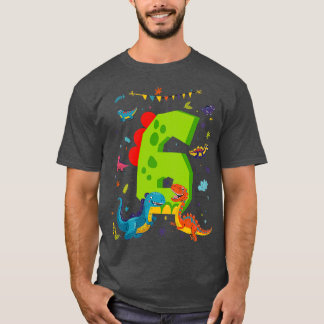 Camiseta Dino Dinossauros Crianças 6 Aniversário De 6 Anos