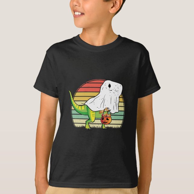 Camiseta Dino Fantasma Engraçado Halloween (Frente)