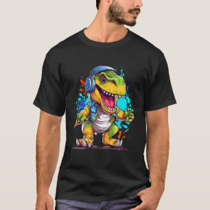 Camiseta Dino Fones de ouvido Estética T Rex Dinosaur Dj Mú
