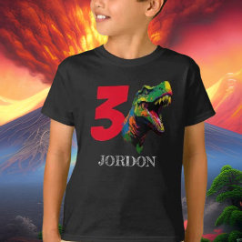 Camiseta Dino Happy aniversário de 3 anos