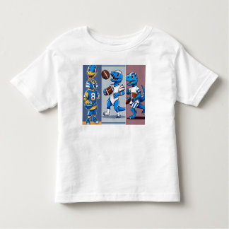Camiseta Dino Kickoff: Teto de Futebol Branco e Azul