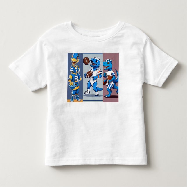 Camiseta Dino Kickoff: Teto de Futebol Branco e Azul (Frente)