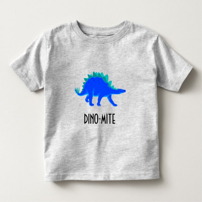 Camiseta DINO-MITE!  O dinossauro azul (Stegosaurus), (Frente)