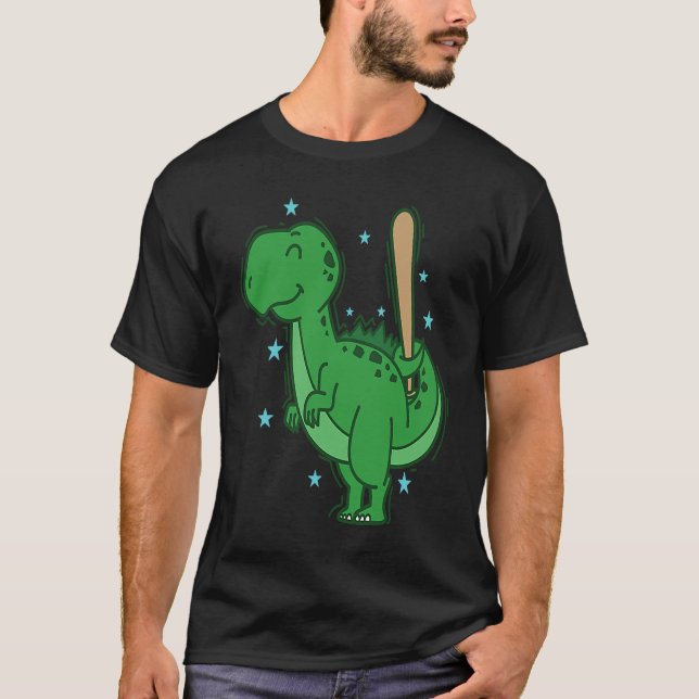 Camiseta Dino playing Baseball Dinosaur Reptile (Frente)