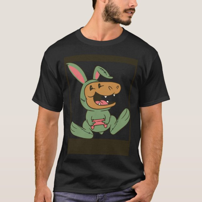 Camiseta dino playing video games bunny costume (Frente)