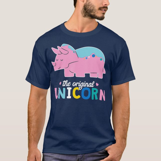 Camiseta Dino Puns Original Unicorn Triceratops Rosa (Frente)