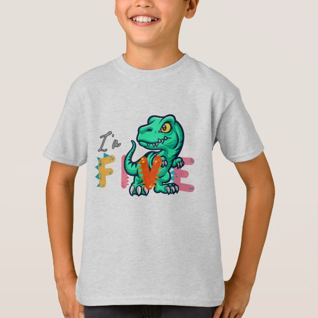 Camiseta Dino Rex, tenho 5 anos de aniversário, 5 de volta  (Frente)