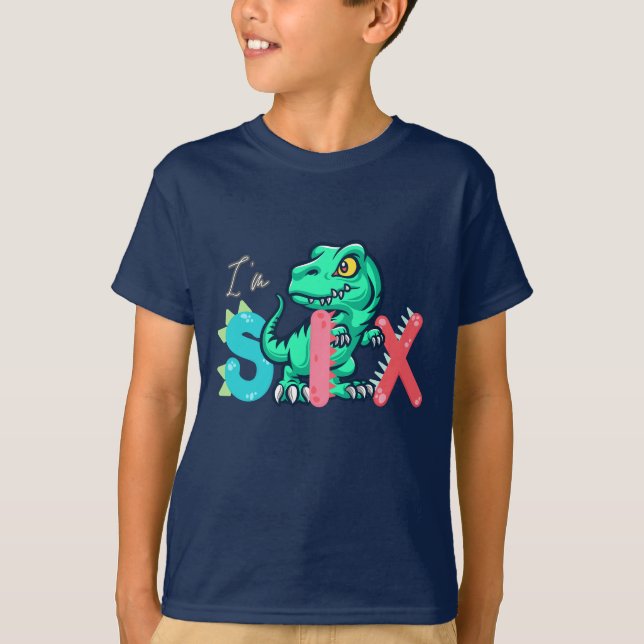 Camiseta Dino Rex, tenho 6 anos de aniversário, seis de vol (Frente)