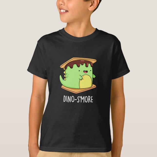Camiseta Dino-smore Engraçado Dinossaur Smore Pun Dark BG (Frente)