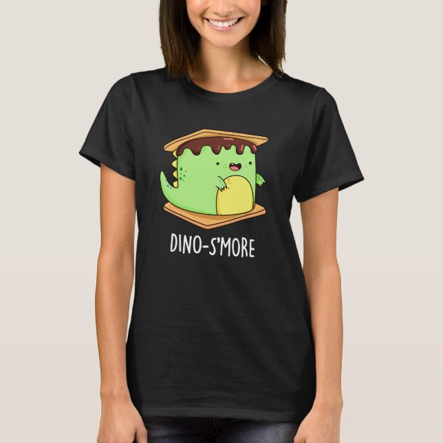 Camiseta Dino-smore Engraçado Dinossaur Smore Pun Dark BG (Frente)