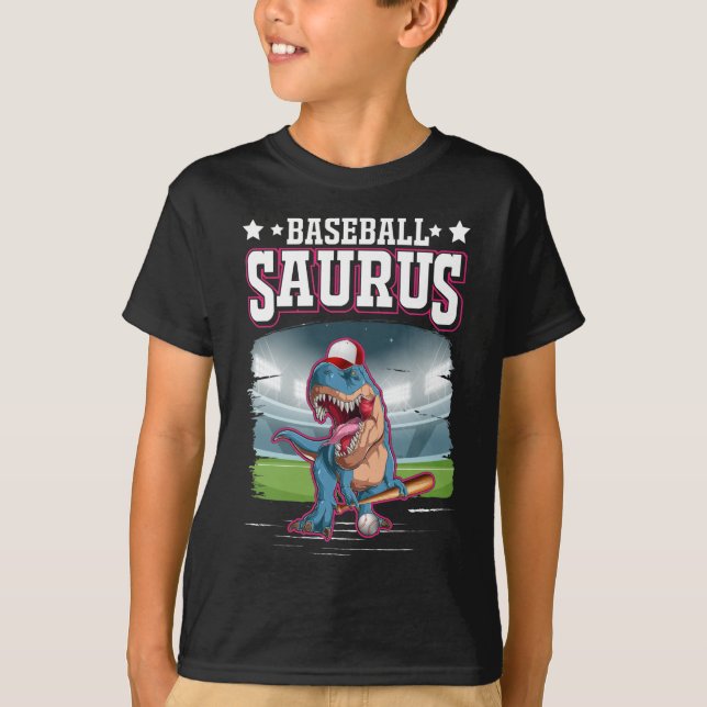 Camiseta Dino Sport Baseball jogando Trex (Frente)