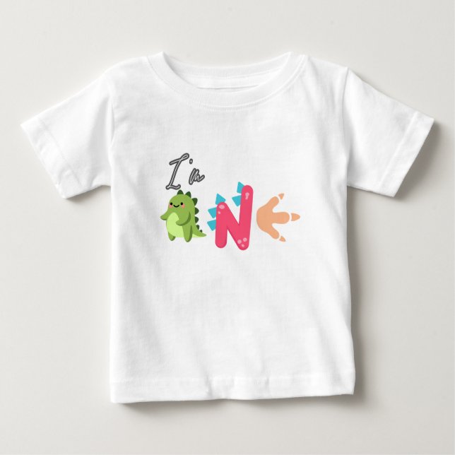 Camiseta Dino TRex Estou 1 Aniversário meninos UM De volta  (Frente)