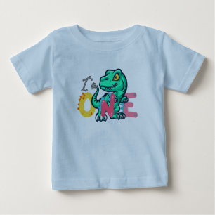 Camiseta Dino TRex Estou 1 Aniversário meninos UM De volta 
