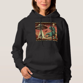 Camiseta Dino UFO Selfie: Pânico Vintage (Hoodie de mulhere
