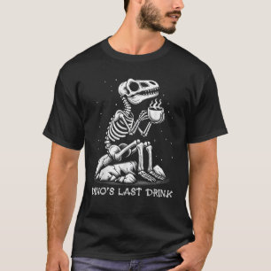Camiseta Dino Última Bebida Dinossauro Esqueleto Café Sobre