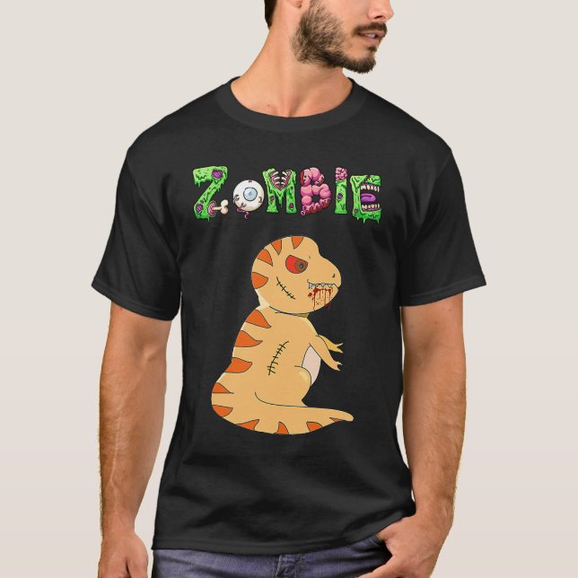 Camiseta Dino Zombie  Humor Halloween (Frente)