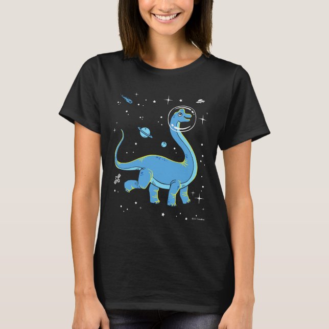 Camiseta Dinos Do Brachiossauro Azul No Espaço (Frente)