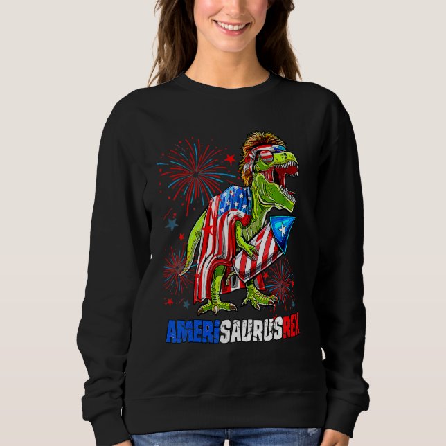 Camiseta Dinosaur 4th Of July Amerisaurus Rex American Flag (Frente)