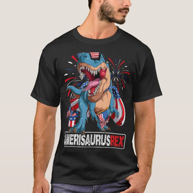 Camiseta Dinosaur 4th of July Boys Girls Men Amerisaurus T  (Frente)