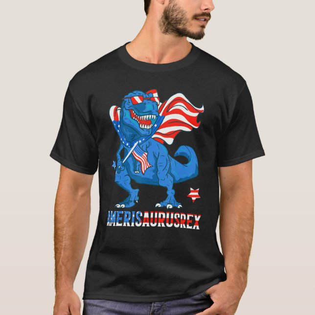 Camiseta Dinosaur 4th of July Boys Girls Men Women Amerisau (Frente)
