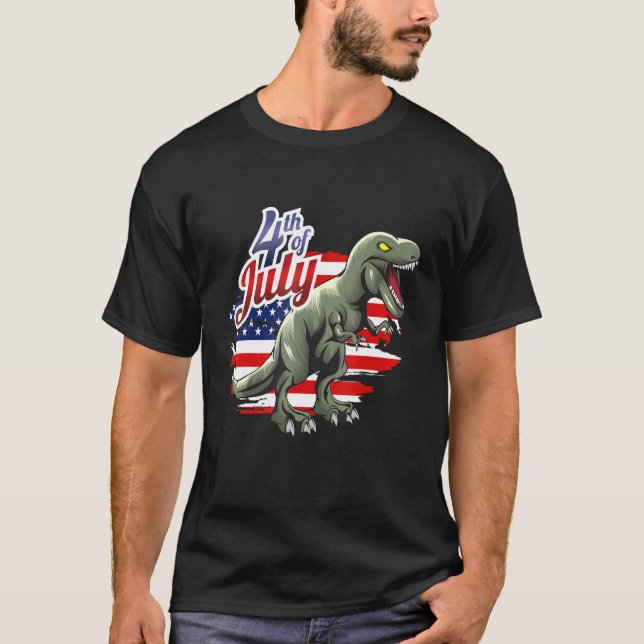 Camiseta Dinosaur 4th Of July  Usa Flag Dino Kids Boys July (Frente)