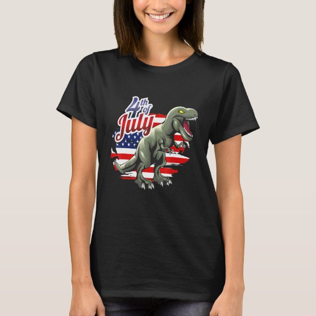 Camiseta Dinosaur 4th Of July  Usa Flag Dino Kids Boys July (Frente)