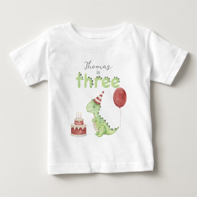 Camiseta Dinosaur aquarela 3º aniversário (Frente)