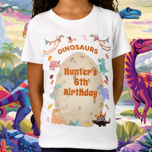 Camiseta Dinosaur Birthday Party with Giant Dino Egg   (Dinosaur Birthday Party Tee with Name and Age)