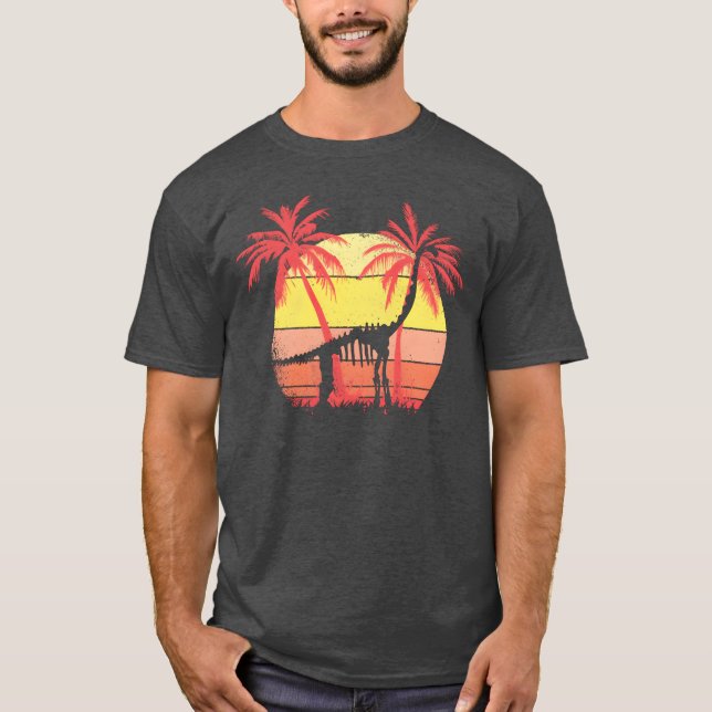 Camiseta Dinosaur Brachiosaurus Skeleton Summer Sunset 80s  (Frente)