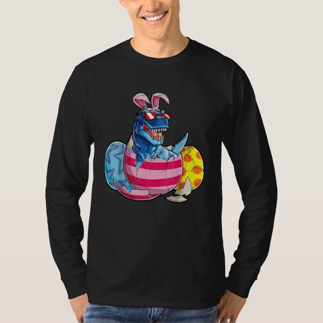 Camiseta Dinosaur Bunny Ears Sunglasses Rabbit Eggs Easter  (Frente)