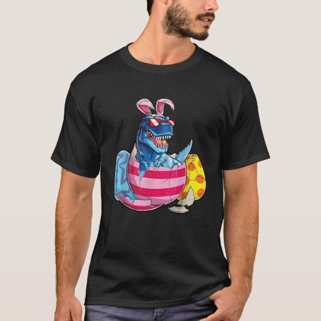 Camiseta Dinosaur Bunny Ears Sunglasses Rabbit Eggs Easter  (Frente)