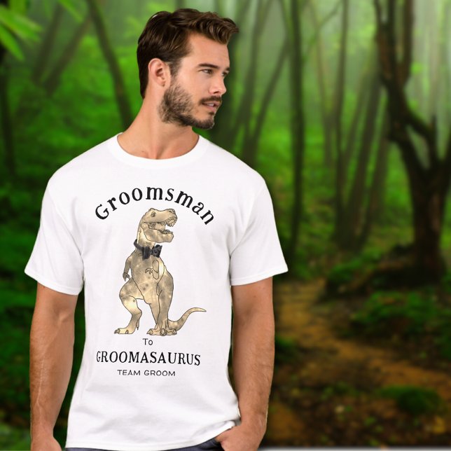 Camiseta Dinosaur Casamento Divertido Despedida de Solteiro (Funny dinosaur wedding groomsman to groomasaurus T-shirt T-Rex wearing a bow tie)