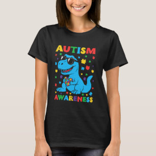 Camiseta Dinosaur Colorido Peças de Puzzle Autismo Conscien