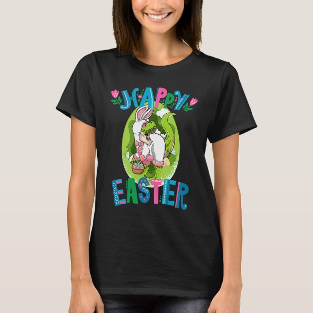 Camiseta Dinosaur Easter Basket With Eggs Happy Easter  1 (Frente)