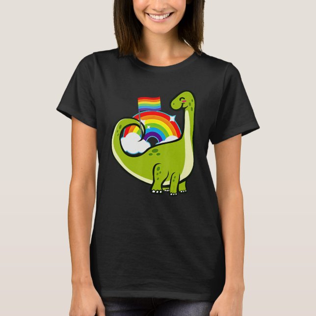 Camiseta Dinosaur Gay Pride Rainbow Flag LGBT Lesbian Bisex (Frente)