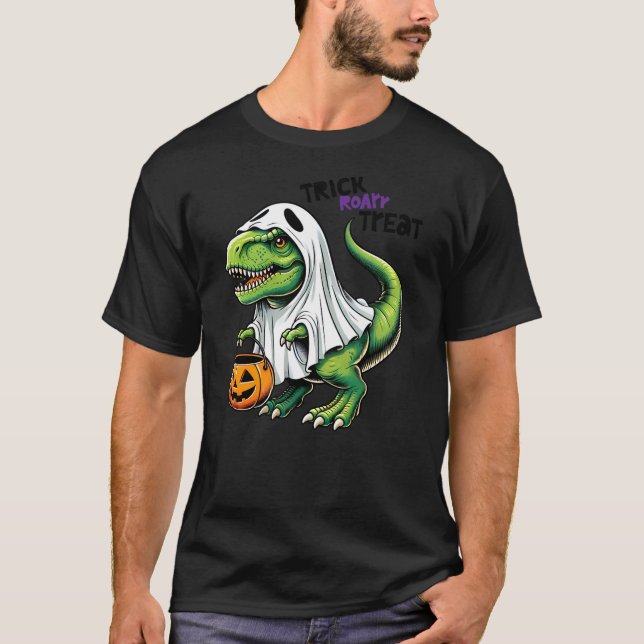 Camiseta Dinosaur Ghost Trick Roar Treat Halloween Dinosaur (Frente)