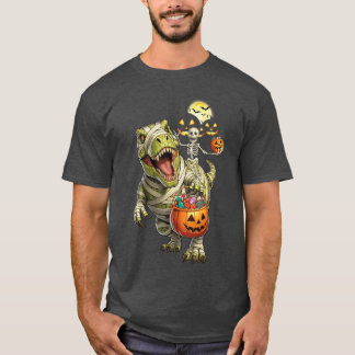 Camiseta Dinosaur Halloween Esqueleto Montando Múmia T Rex 