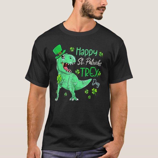Camiseta Dinosaur Leprechaun Happy St Pat T-Rex St Patrick' (Frente)