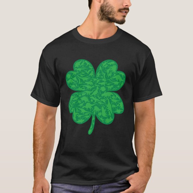 Camiseta Dinosaur Lover Four Leaf Clover Dino St Patricks D (Frente)