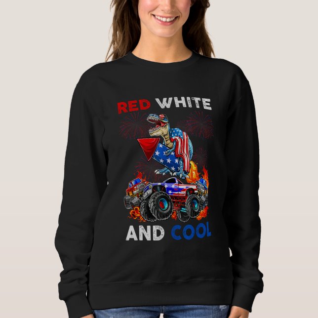 Camiseta Dinosaur Monster Truck Dino 4th Of July Boys Ameri (Frente)