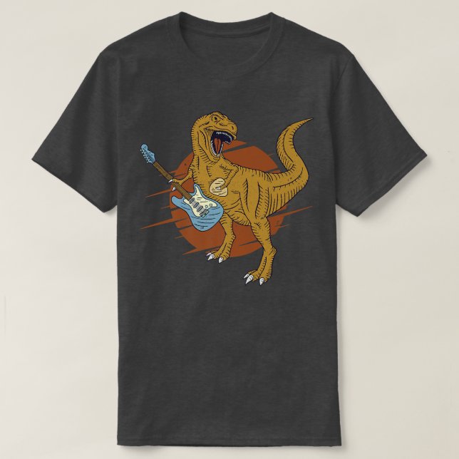 Camiseta Dinosaur Playing Guitar Funny Guitarist Player Mus (Frente do Design)