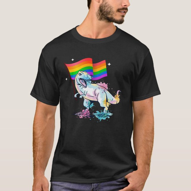 Camiseta Dinosaur Rawr Pride Parade Gay & Lesbian Rainbow F (Frente)