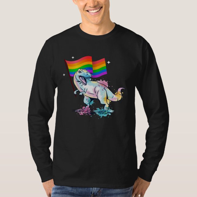 Camiseta Dinosaur Rawr Pride Parade Gay & Lesbian Rainbow F (Frente)