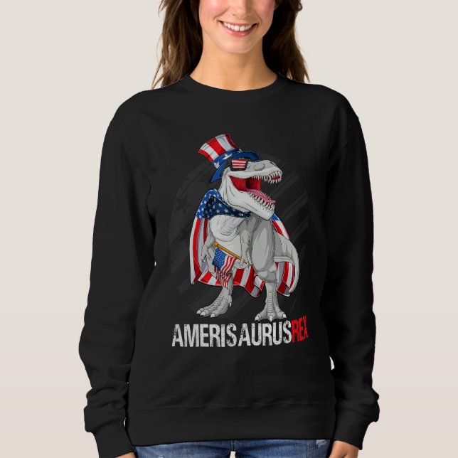 Camiseta Dinosaur Rex 4th of July Boys Kids American Flag D (Frente)