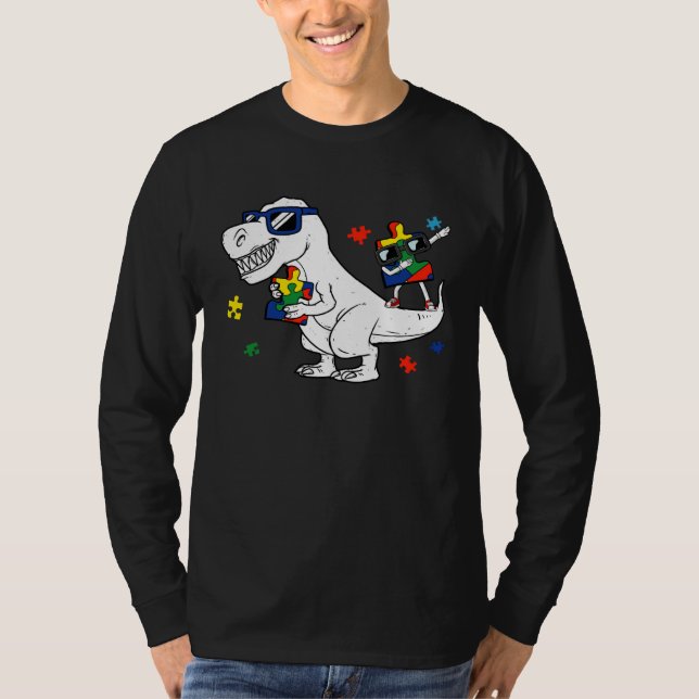 Camiseta Dinosaur Rex Autism Awareness Month Support Puzzle (Frente)
